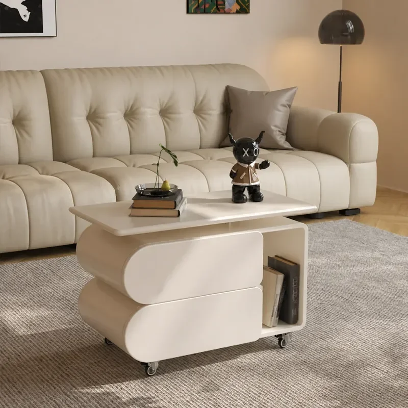 Italian Minimalist Coffee Table Modern Light Luxury Living Room Furniture Simple Mobile Lifting Side Table for Small