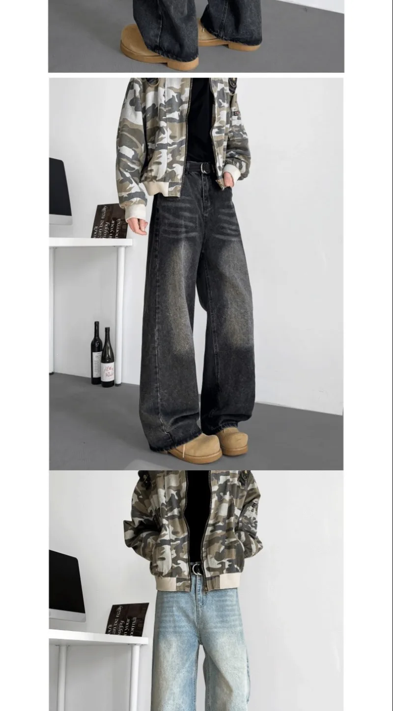 Herren Vintage Gewaschene Weite Jeans mit Hoher Taille, Lose Baggy Denim-Hose, Schwer Fallend, Lässiger Amerikanischer Streetwear-Stil, Lange Freizeithose – Detail 18