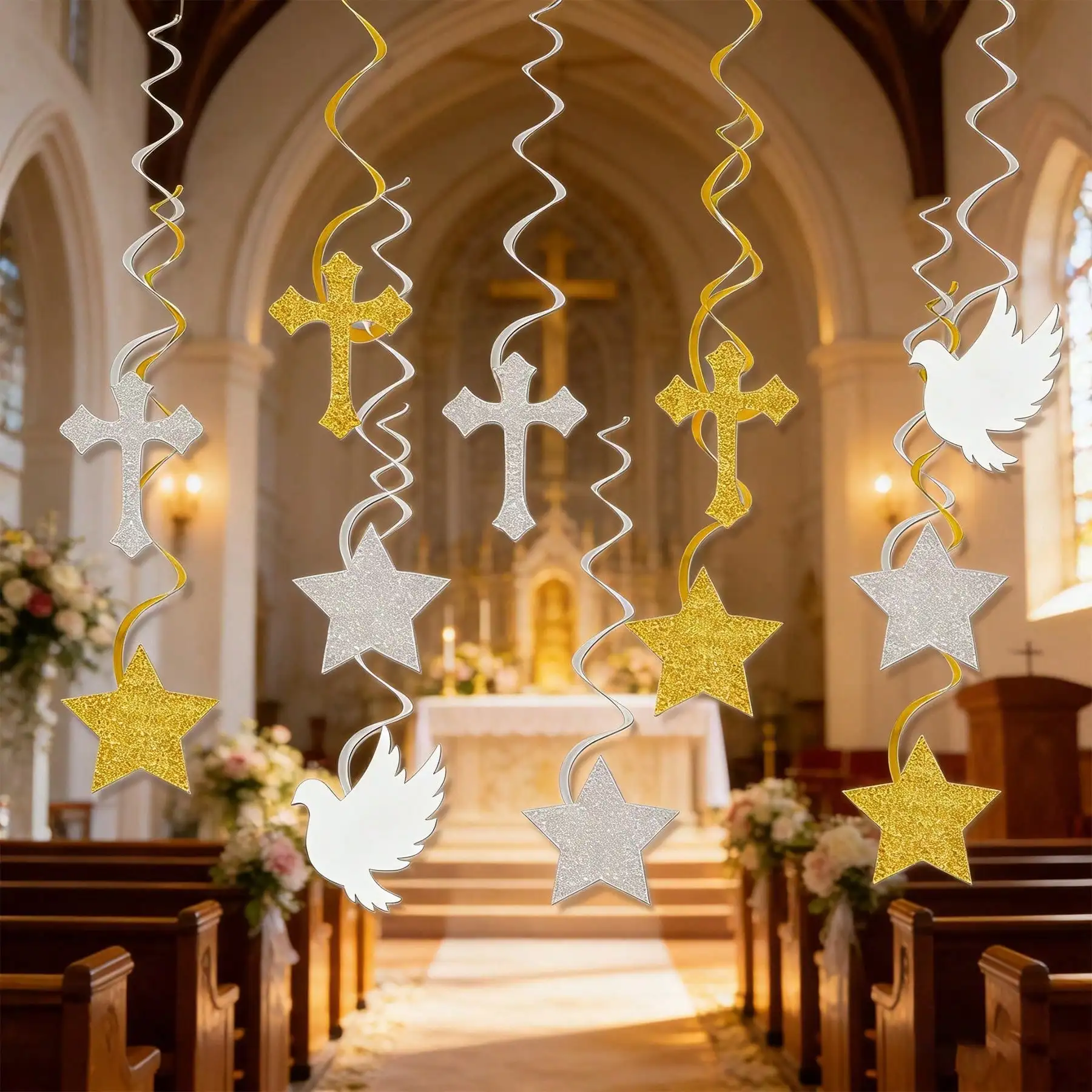 6 Stück/12 Stück Kreuz-Stern-Dekorationen für Taufe, Kommunion, Ostern, Hochzeit, Babyparty, Hängedekoration S – Detail 1
