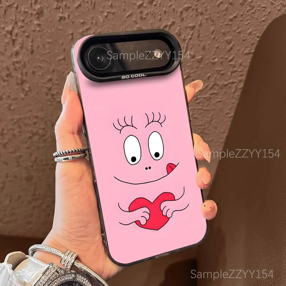 Милый чехол для телефона B-BarbapapaS для iPhone 17,16,15,14,13,12,X,8,Pro,Max,Plus,E,SE4,Air,Mini Black IMD Matte
