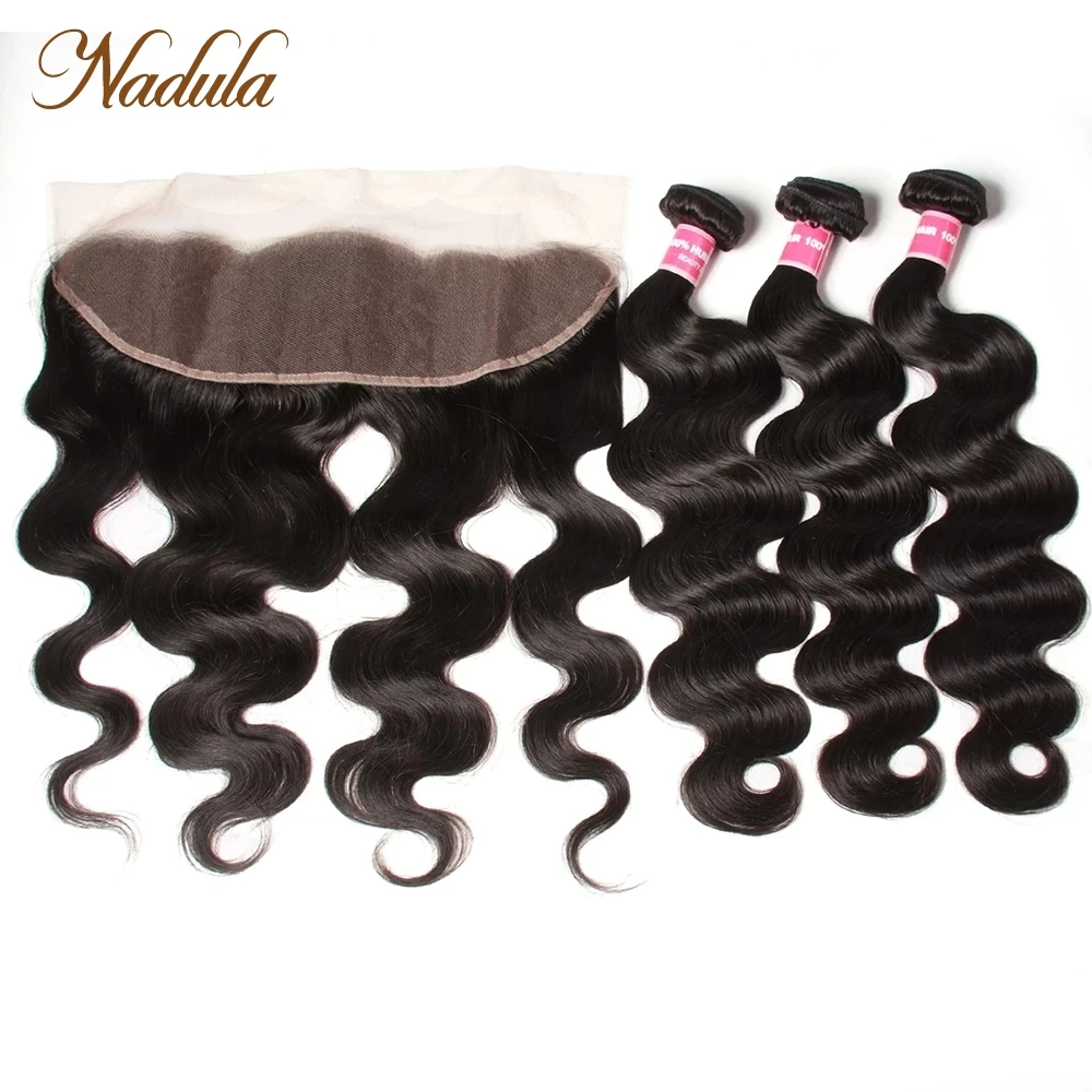 Nadula Hair Peruvian Body Wave Hair With 13x4 Lace Frontal Closure 3 Bundles With Frontal 100% Human Hair Weaves Remy Hair