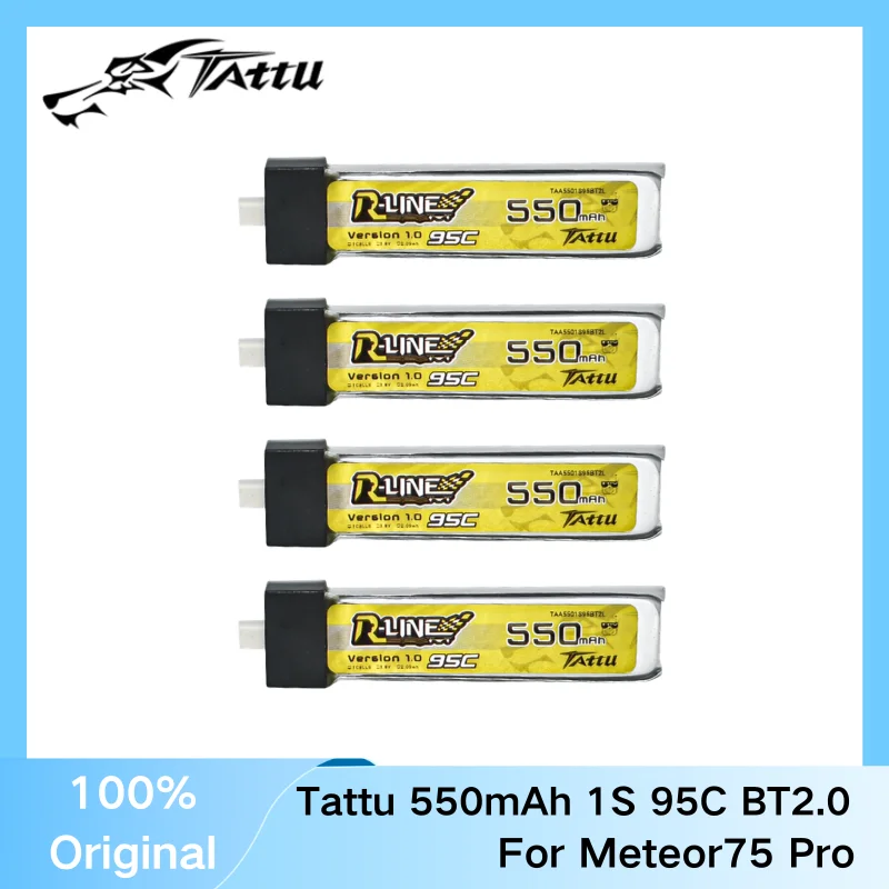 Tattu R-LINE 1S 550mAh 95C 3.8V Lipo Battery with BT 2.0/PH2.0 Plug for Betafpv Meteor75 Pro/Air75
