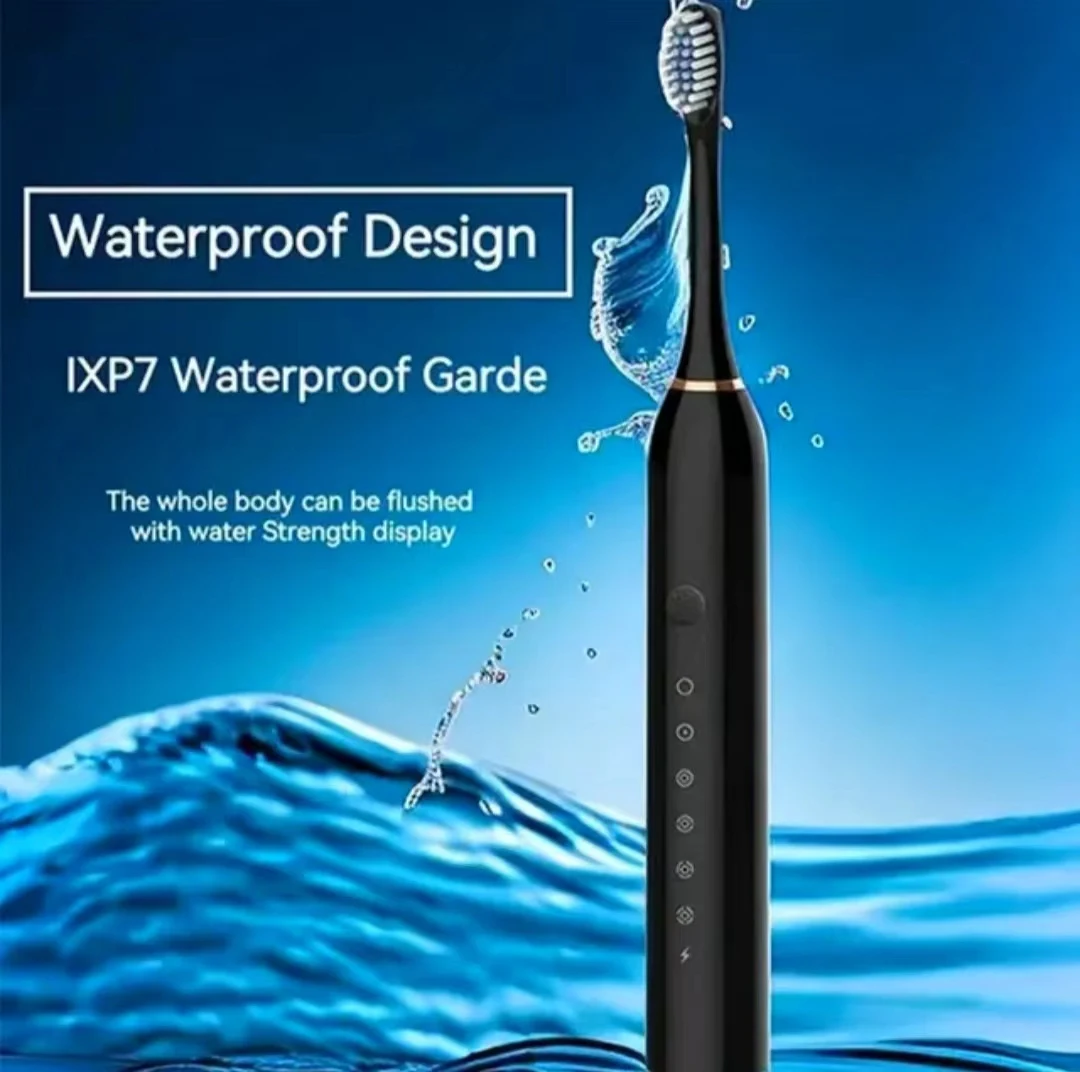 فرشاة أسنان كهربائية بالموجات الصوتية للبالغين IPX7 مقاوم للماء رأس فرشاة دوبونت USB قابلة للشحن تنظيف عالي التردد 6 أوضاع تنظيف