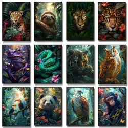 Tropical Animals Fantasy In The Green Jungle Poster Vintage Forests Modern Living Room Home Decor Gifts Art Wall Canvas Painting