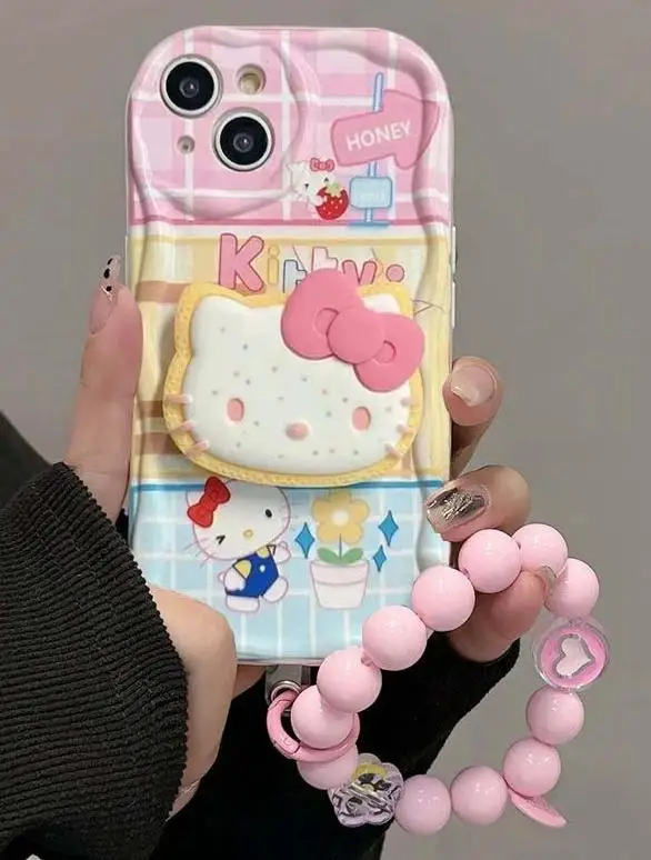 Kawaii Hello Kitty Bracelet Holder Case For Samsung Galaxy S24 Ultra S23 A55 A35 A34 A32 A54 A53 A52 A14 Cover Soft