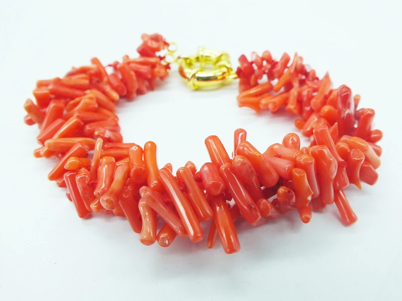 Coral Bracelet  !  Classic 3 strands of natural irregular orange coral bracelet  9.5\