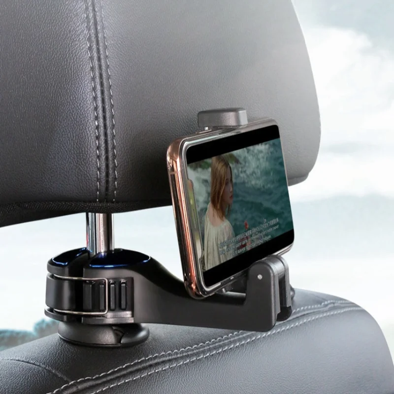 Multi-functional 2 In 1 Car Hook Hidden Multifunctional Rear Headrest Hook Car Rear Phone Holder Lock Type Mobile Phone Holder