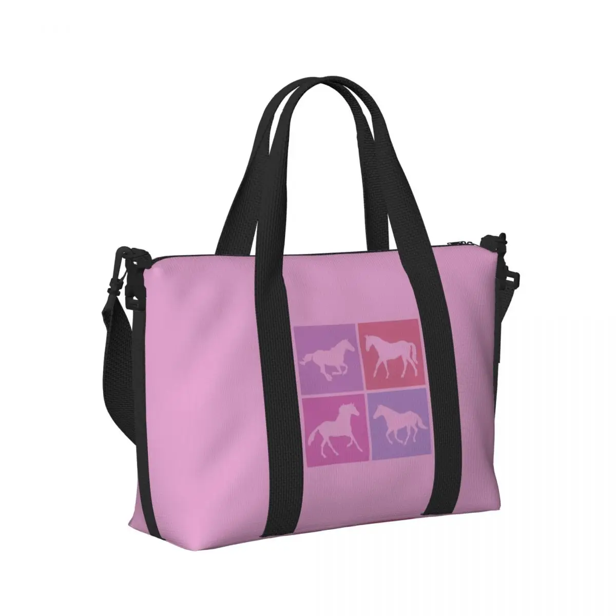 

Pink Horse Silhouettes Beach Travel Bag Large Capacity Tote Bags for Gym Yoga Women Shopping Duffle Shoulder Bag