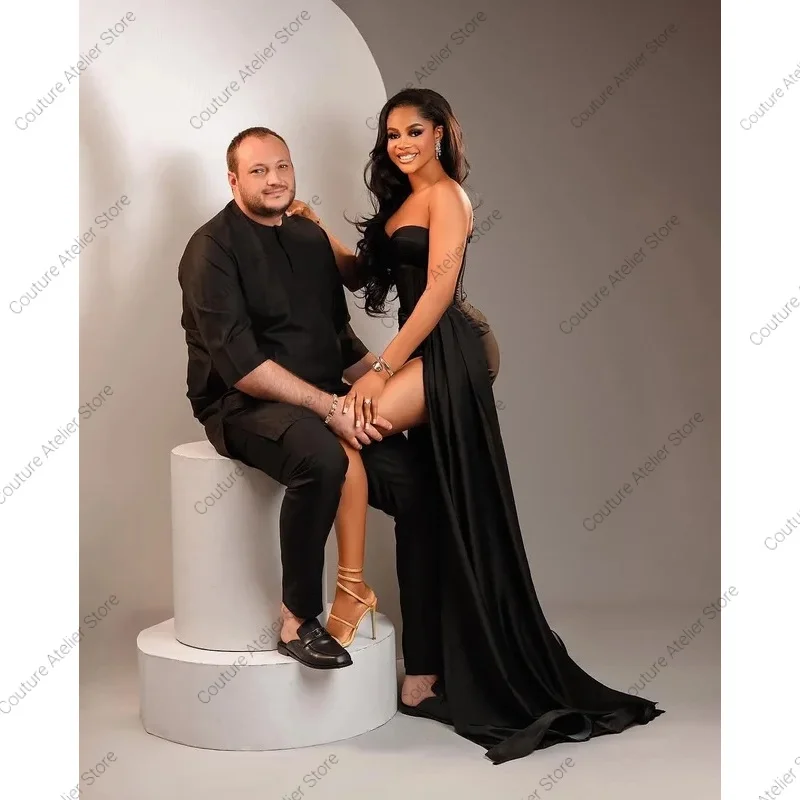 Vestidos de fiesta formales largos para niñas negras, vestido Sexy de tafetán con volantes y aberturas, vestido de cumpleaños Aso Ebi, ropa africana personalizada para invitados de boda