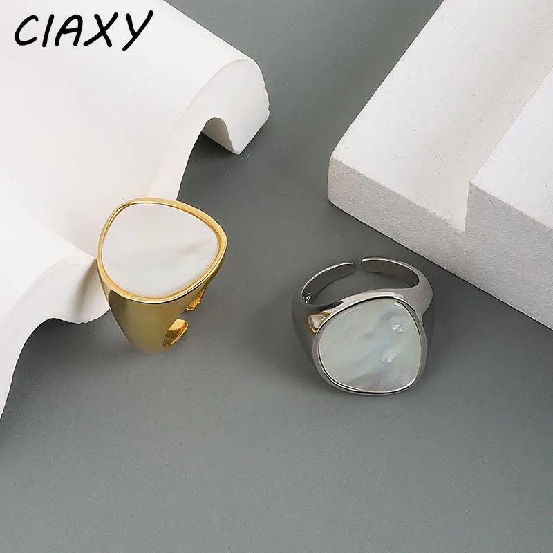 CIAXY kolor srebrny geometria biała masa perłowa Rins dla kobiet moda Retro Temperament otwarty pierścionek francuska biżuteria prezenty