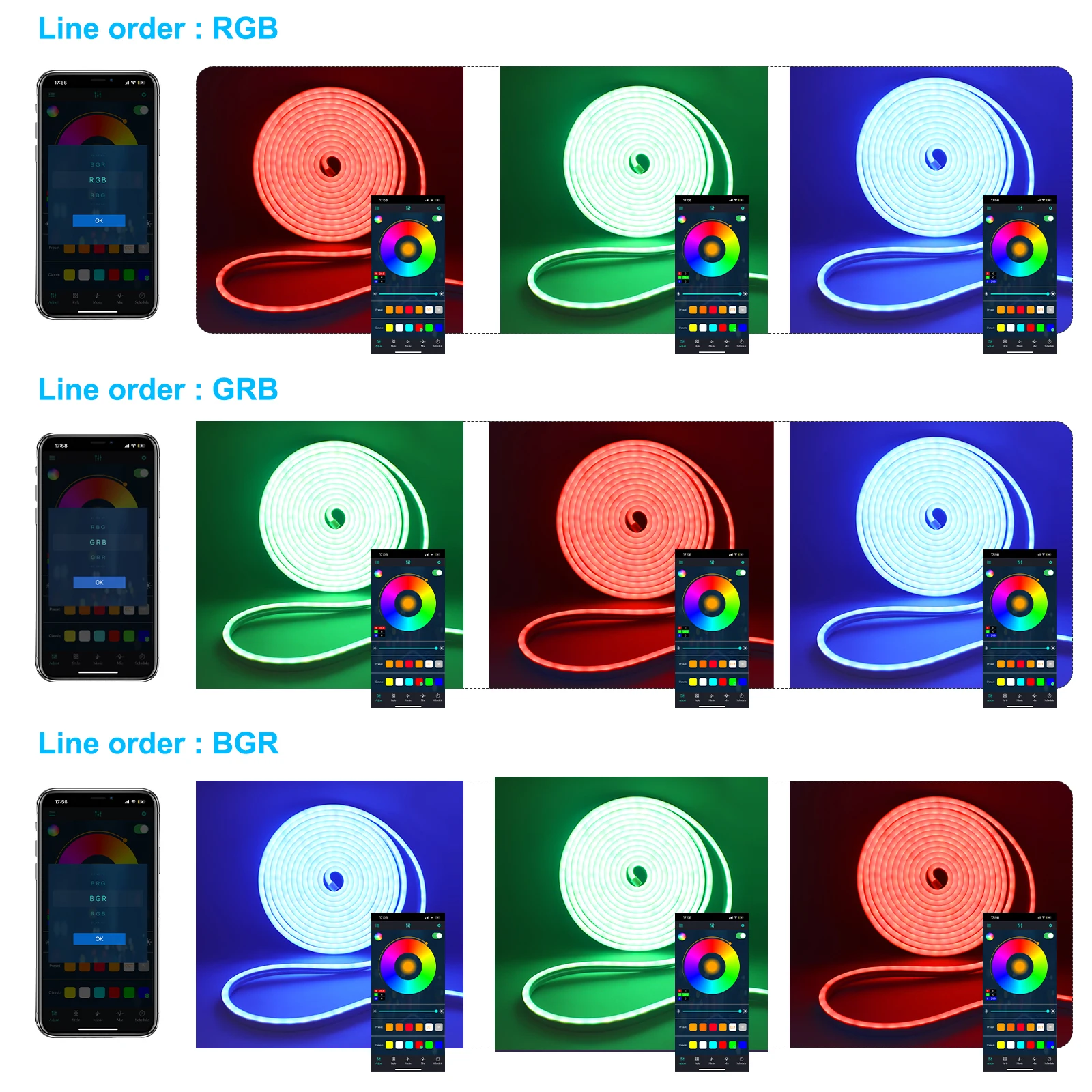 Neon LED Strip Lights 12/24V 84LEDs/M Waterproof Bluetooth RGB Music Sync Control with App/Remote Flexible Silicone Ribbon Tape