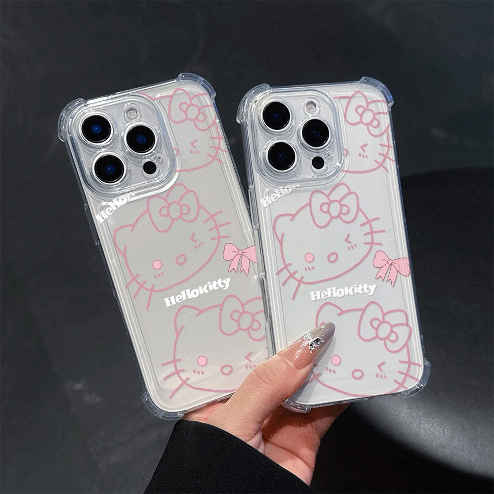 

Прозрачный чехол для телефона Sanrio KT для IPhone14 Pro IPhone 16/15/14/13/12/11/x/xs/xs Max, женский мягкий чехол для телефона Sanrio, милый аксессуар