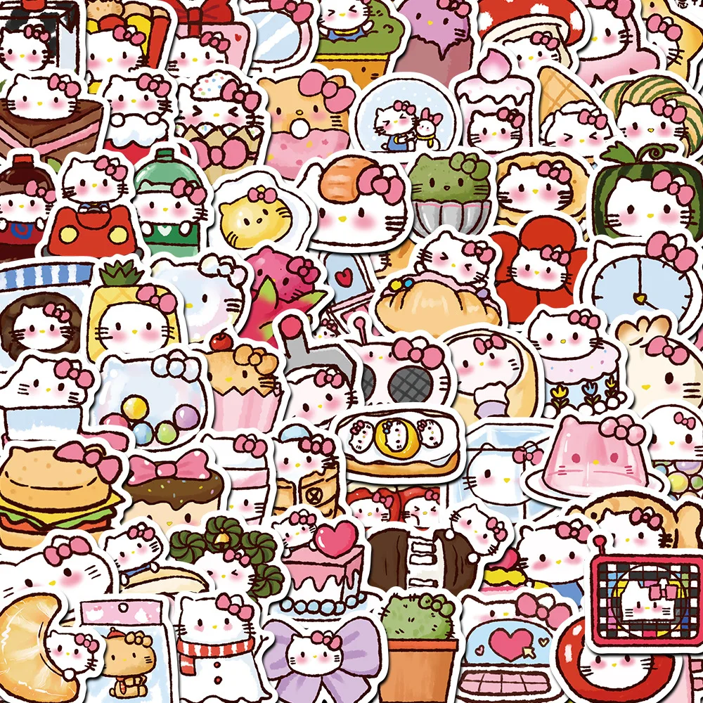 60Pcs/Set Kawaii Sanrio Stationery Sticker Cute Colorful Cartoon Hello Kitty My Melody Waterproof Stickers Cartoon DIY Graffiti