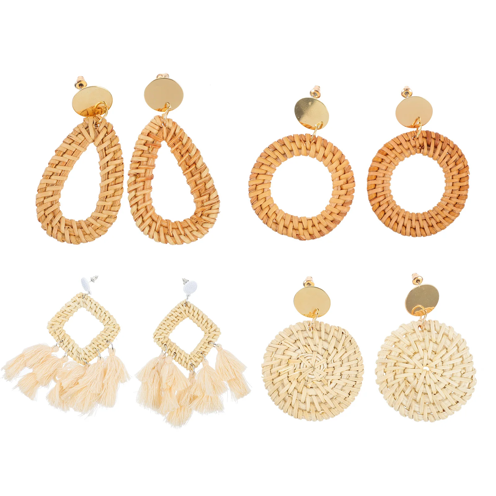 

Rattan Earrings Set Durable Comfortable Lightweight Trendy Match H made Ear Drop Women Party Accessories