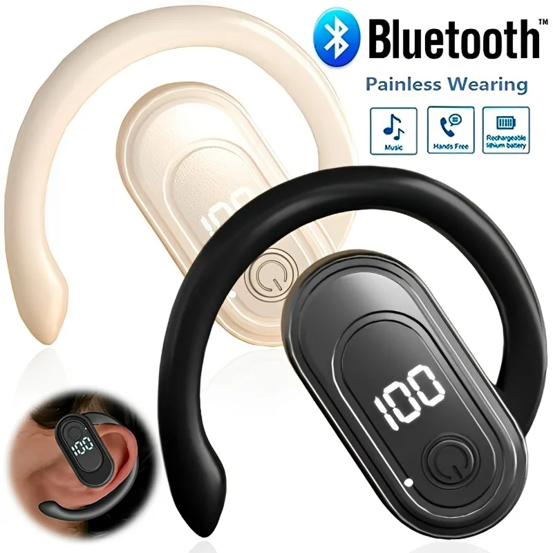 LED Digital Display Bluetooth 5.4 Headphones Ear Hook Wireless Earphone HiFi Noise Reduction Headset Earbuds for Huawei Xiaomi