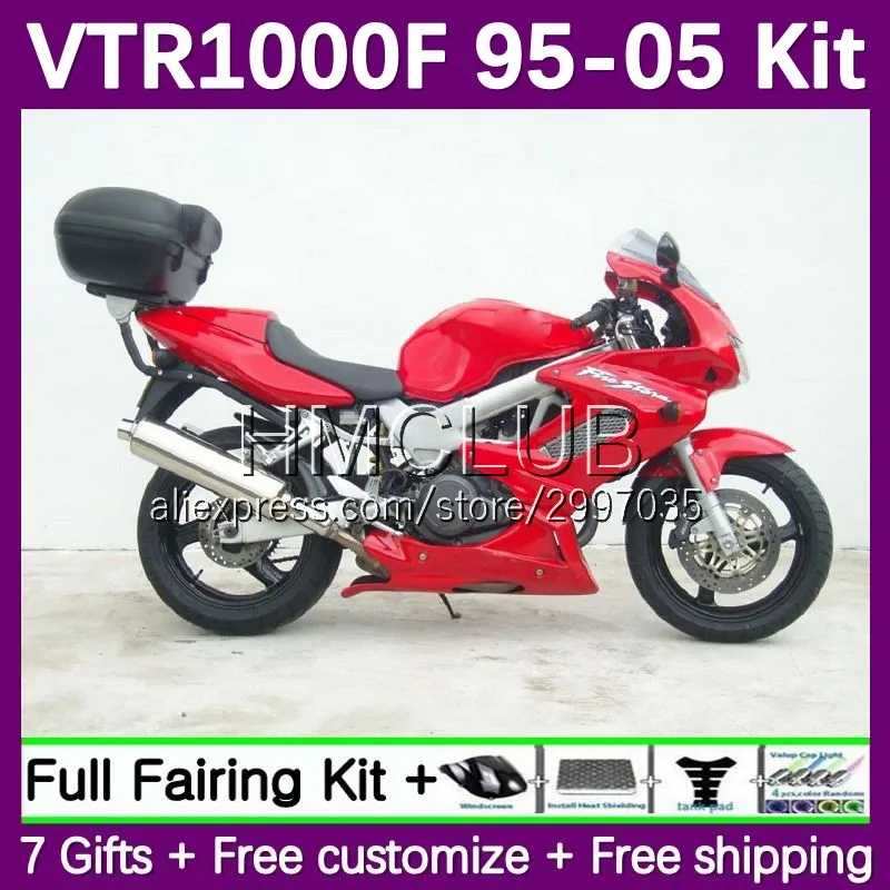 Glossy Black Fairings For HONDA VTR1000F SuperHawk 1995 1996 1997 1998 1999 2000 25No.0 VTR1000 VTR 1000 F 1000F 01 02 03 04 05