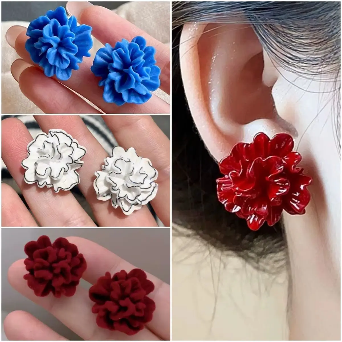 Elegant Black Petal Edge White Fold Flower Stud Earrings for Women Fashion Acrylic Jewelry Personality Temperament Accessories