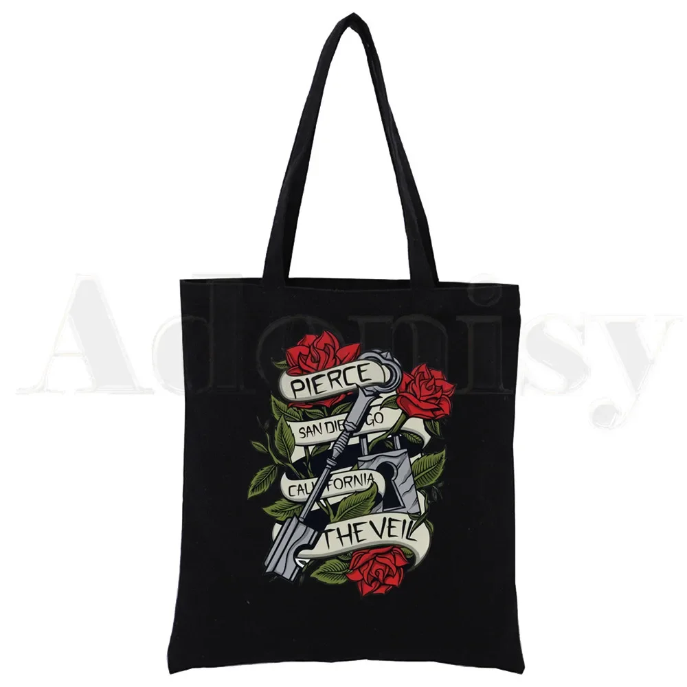 GerBlack Canvas Print Shopping Bags for Girls, Pierce The Veil, Post-hardcore Band Music, Fashion Life, Casual Pacakge Hand Bag