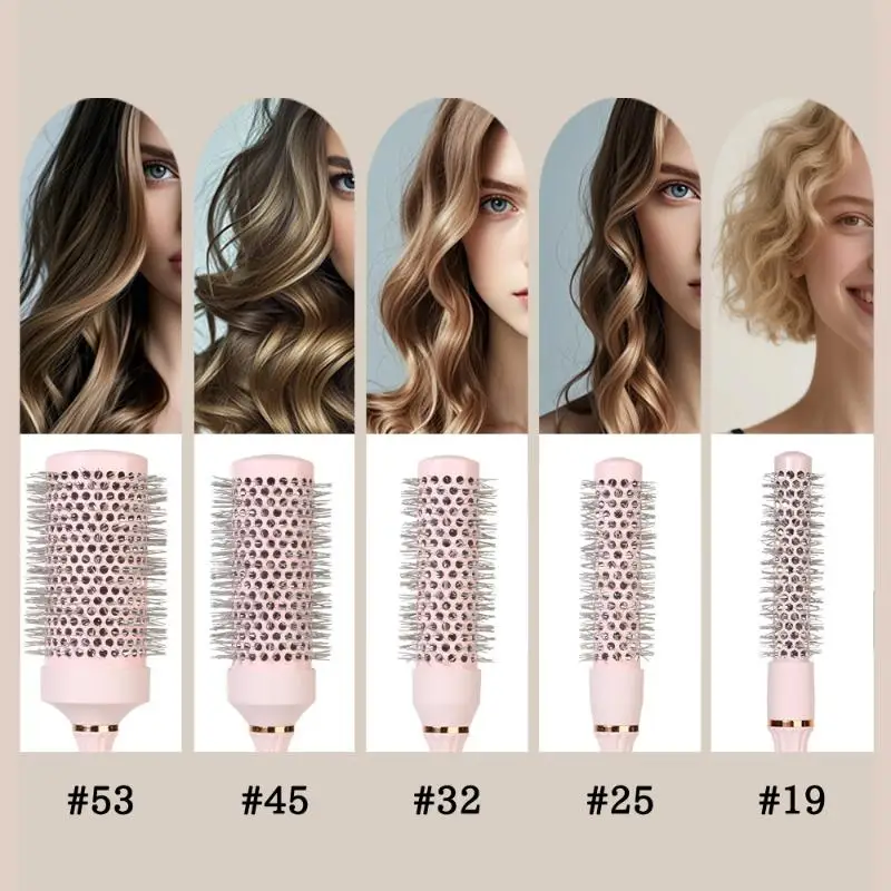 1PC Hair Curling Comb Brush Round  Blow Dry Styling Tool Anti-Scald Ergonomic Handle For Salon Home Hairdresser