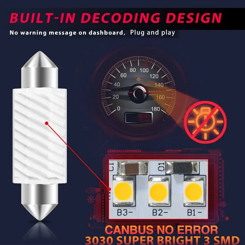 10x C5W 12v Led Festoon LED Light C10W Canbus 31MM 36MM39MM41MM Interior Reading Light White