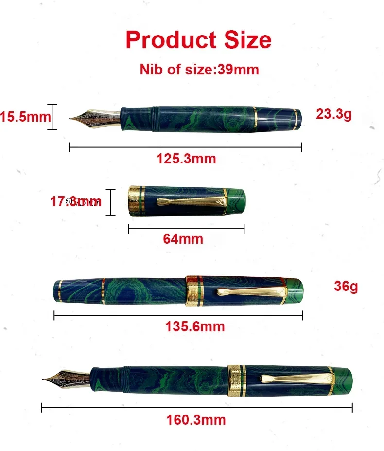 Wingsung/Junlai 632 Clip Dorado 18k 8 # Pluma estilográfica de punta dorada, pluma de cuchillo largo con pistón de goma Natural rígida alemana Cumberland