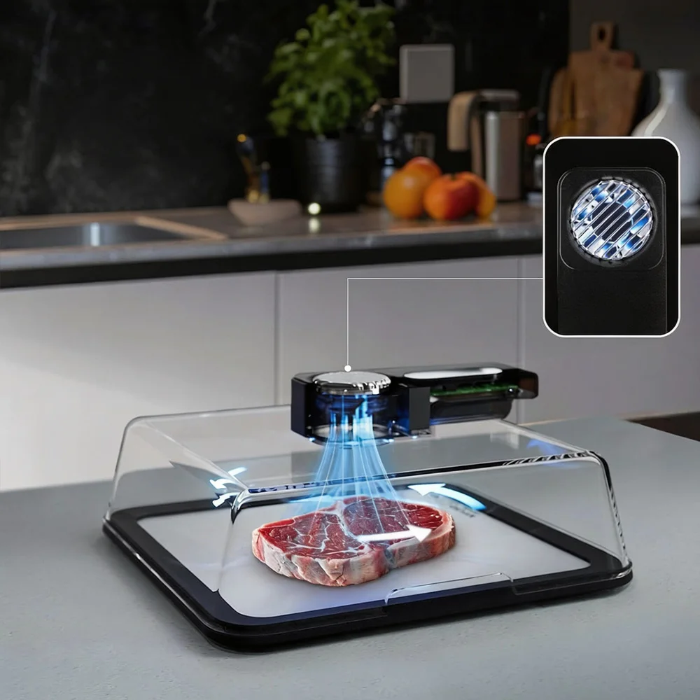 Timable Defrosting Tray for Frozen Meat, BBQ Defrost Tray for Frozen Meat USB Rechargeable Meat Defrosting Box with Lid