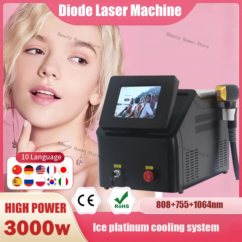 

2025 808 Diode Hair Removal Machine 3000W 3 Wavelength RF Professional Ce Approval Eos-Ice 755nm 808nm 1064nm Hair Remov Salon