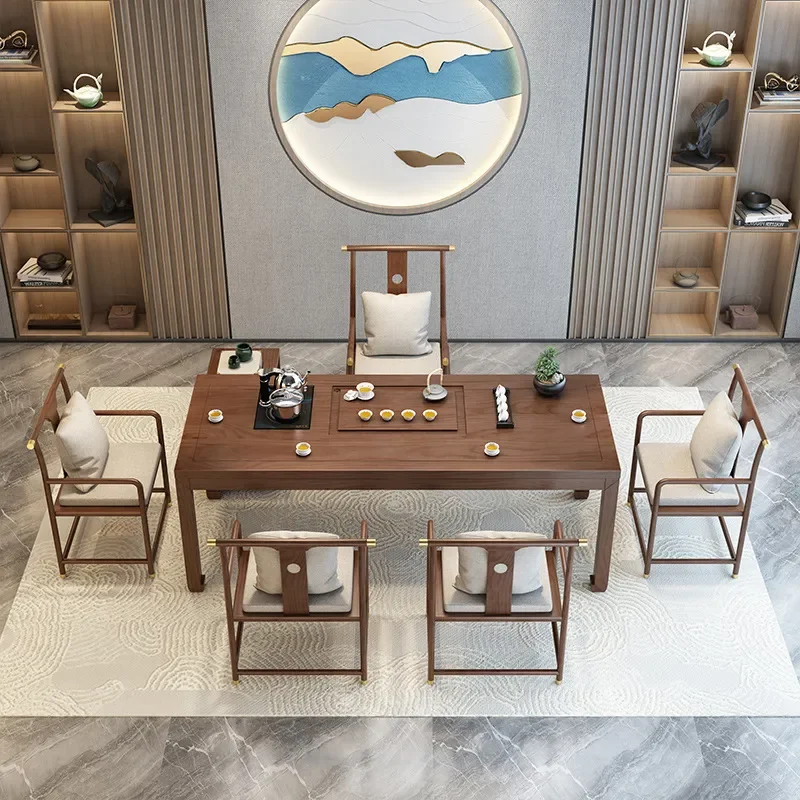 New Chinese Solid Wood Tea Table Antique Zen Style for Tea House Living Room Office Home Furniture