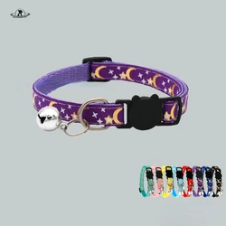 Pet Foil Moon Star Print Cat Dog Collar Cute Adjustable Safety Buckle Puppy Kitten Collar with Bell Dog Cat Accessories