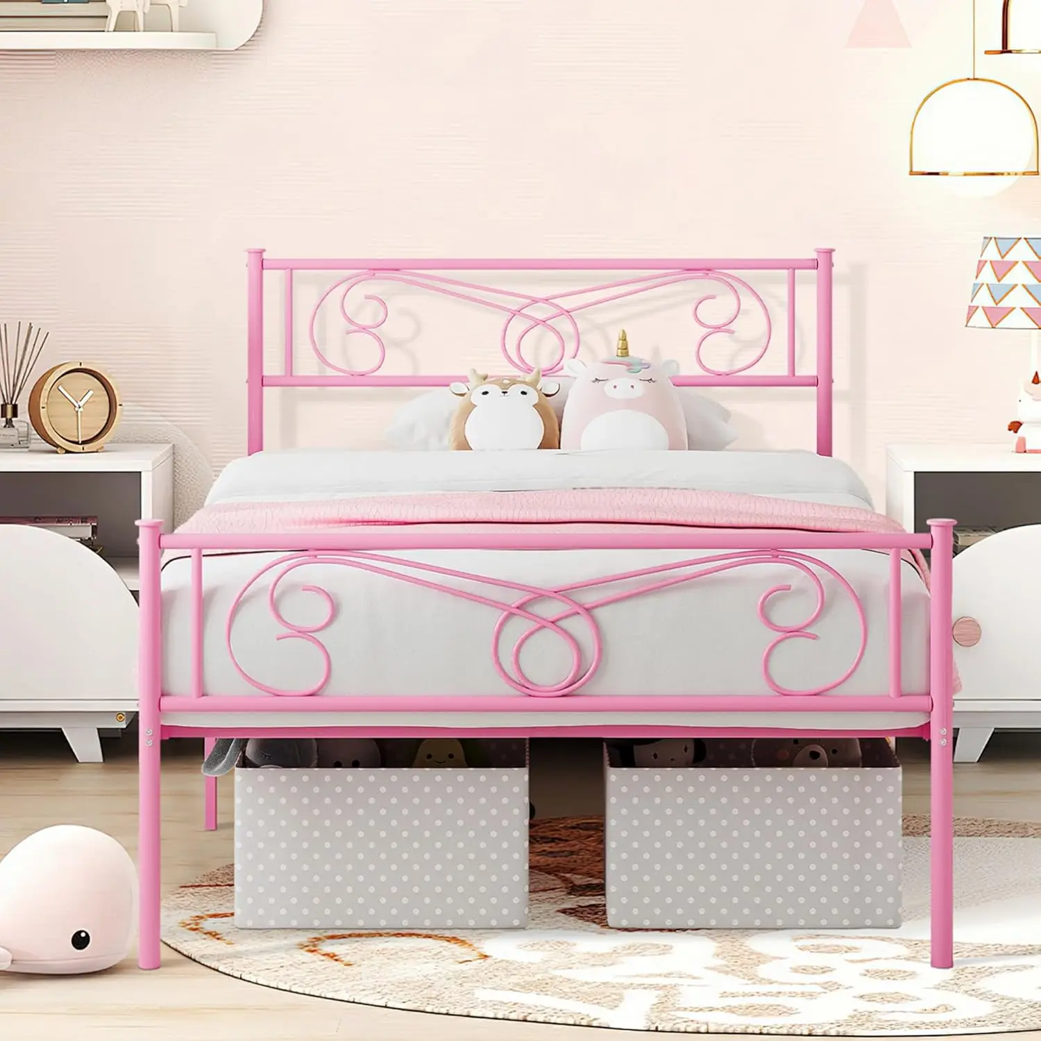 Twin Size Bed Frames with Headboard and Footboard Twin Metal Bed Frame for Kids 12.2-inch Under Bed Storage Steel Slats Support