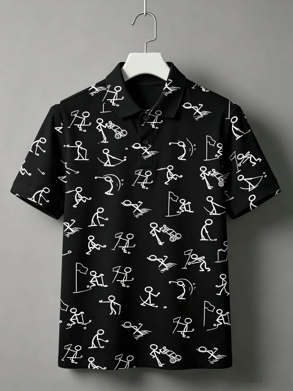 European and American Men's Summer Golf Graffiti Print Comfortable Breathable Polo Short Sleeved T-Shirt Outdoor Casual Top