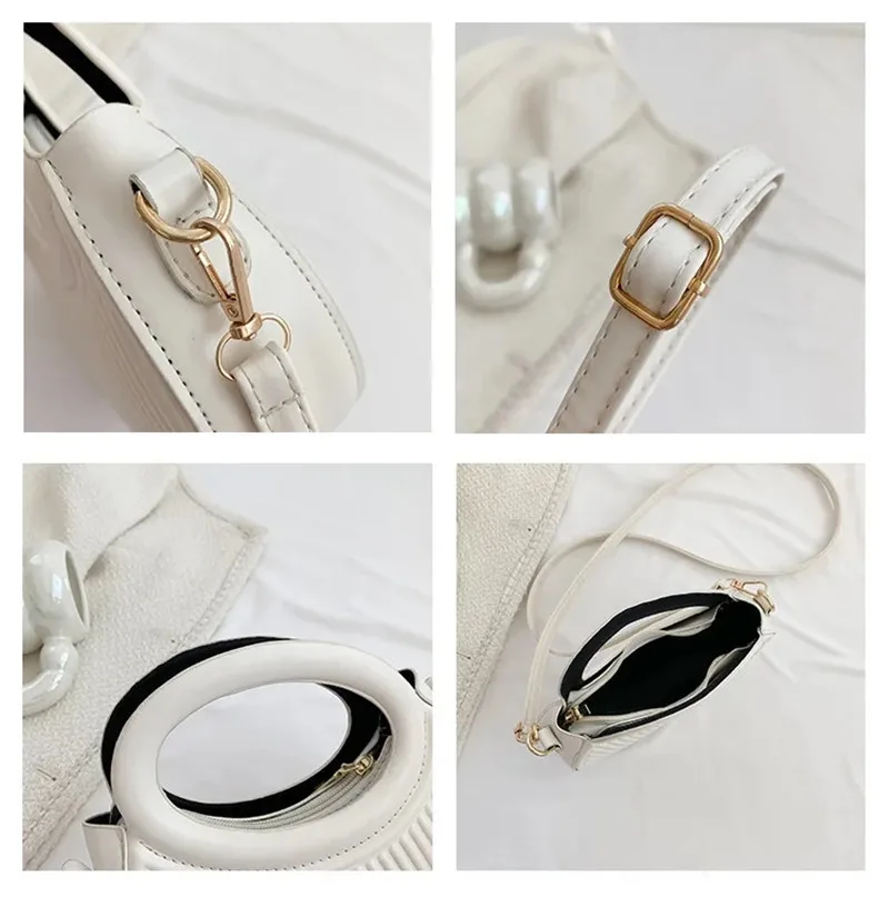 Half Moon Small Shoulder Bag For Women 2023 New Fashion Green Handbags Pleated Design PU Leather Crossbody Round Hand Bags Girls