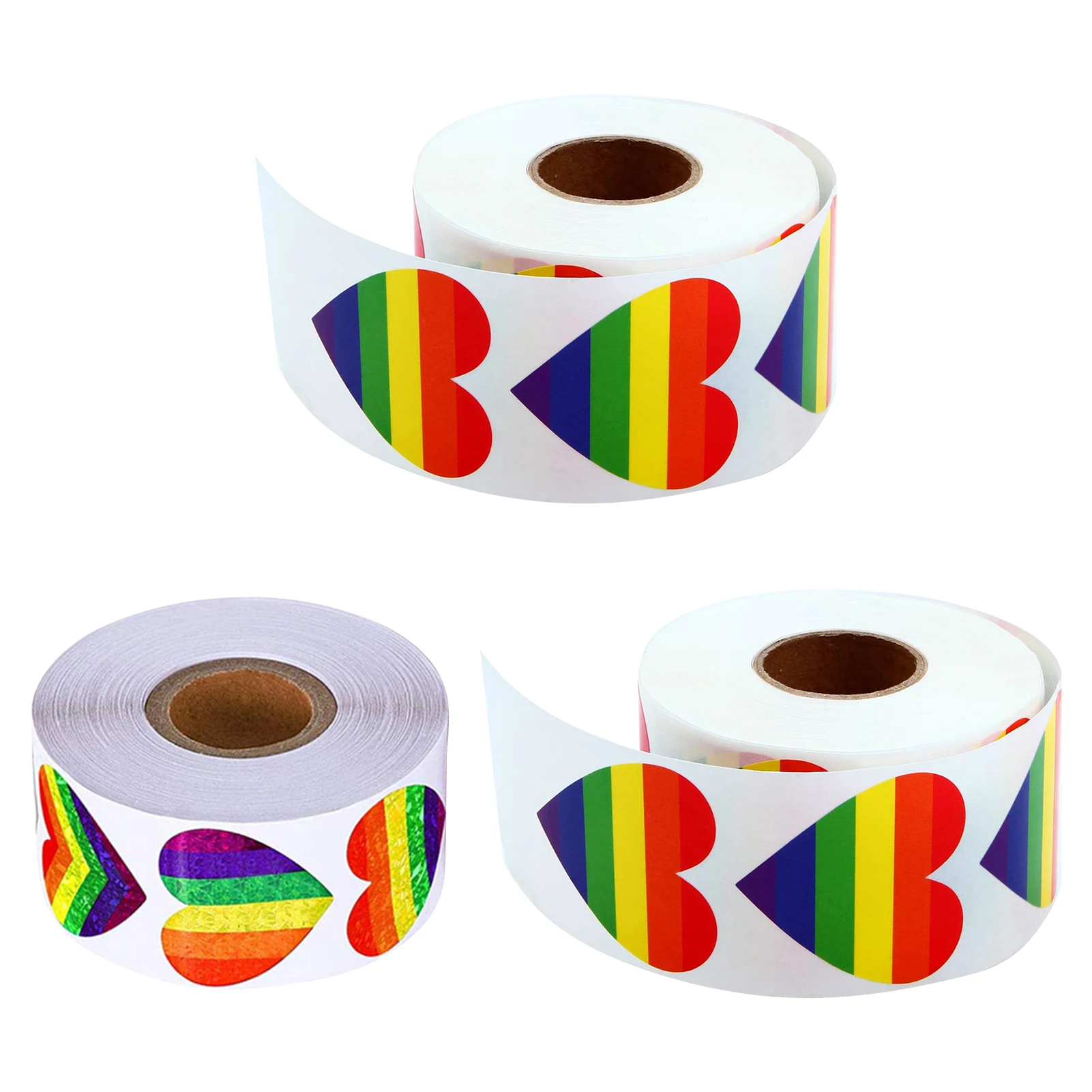 1500pcs/3rolls Scrapbooking Bag Decor Rainbow Stripe Heart Shaped Gay Pride Sticker Envelope Party Mini Gift Wrapping Parade