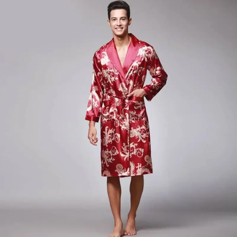 Luxury Men Robe Bathrobe Faux Silk Robes Long Home Clothing Male Sleep Robe XXL Summer Homewear