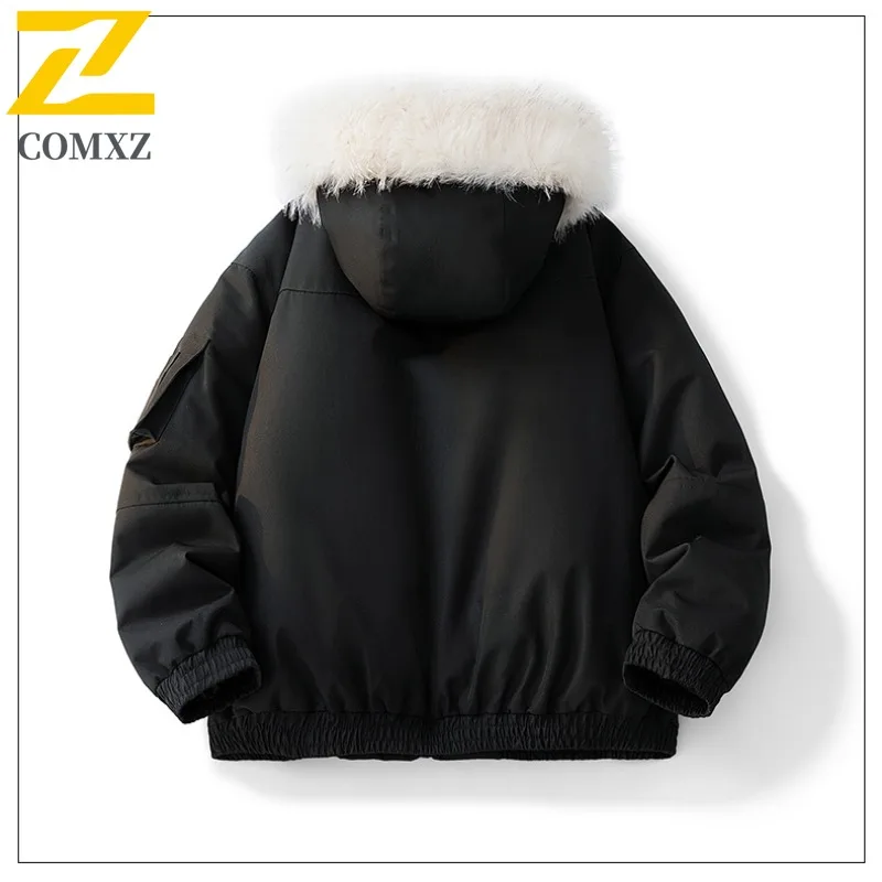 COMXZ وسيم مبطن سترة يندبروف في الهواء الطلق مقنعين الفراء طوق التخييم الكلاسيكية وسادة مبطنة بلون الرجال الخبز الستر