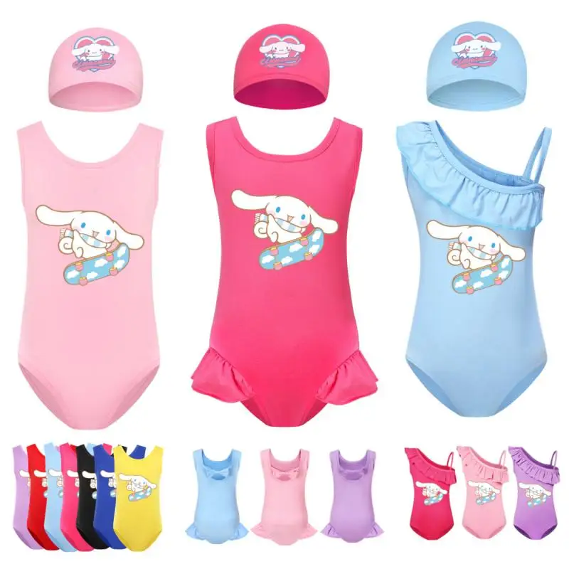 Anime Mädchen Cinna moroll Badeanzug Kappe Set Cartoon Bade bekleidung süße Prinzessin Stil Sommer Strand Urlaub Bikini Set schnell trocknen Geschenk