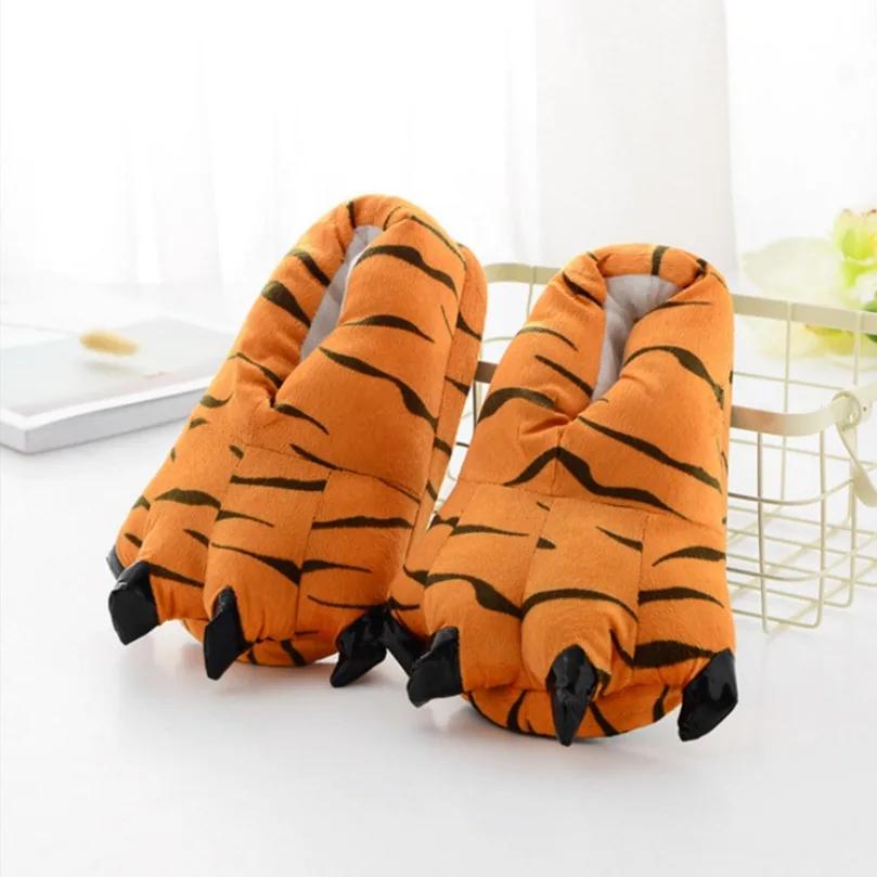 Home Slipper Dinosaur Cow Cat Paw Shoes Flat Thickened Non Slip Plush Cotton Fluffy Female Floor Women House Indoor Cute Men