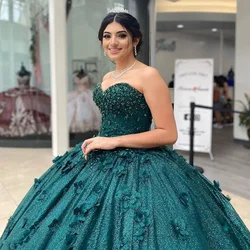 Angelsbridep Ball Gown 15 Year Old Quinceanera Dresses 2025 Emerald Green 3D Flora Girls Prom Party Dress Vestidos De Festa