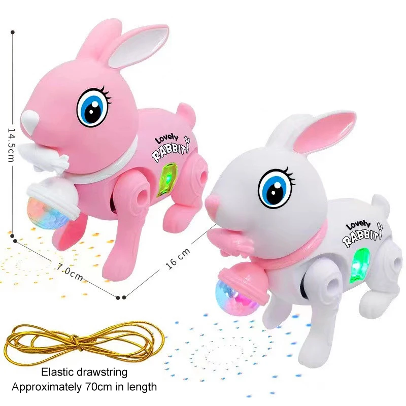 New Cartoon Electronic Walking Rabbit Toy Music Lovely Luminescent with Traction Rope Toys Crawling Toys(color randomly sent)