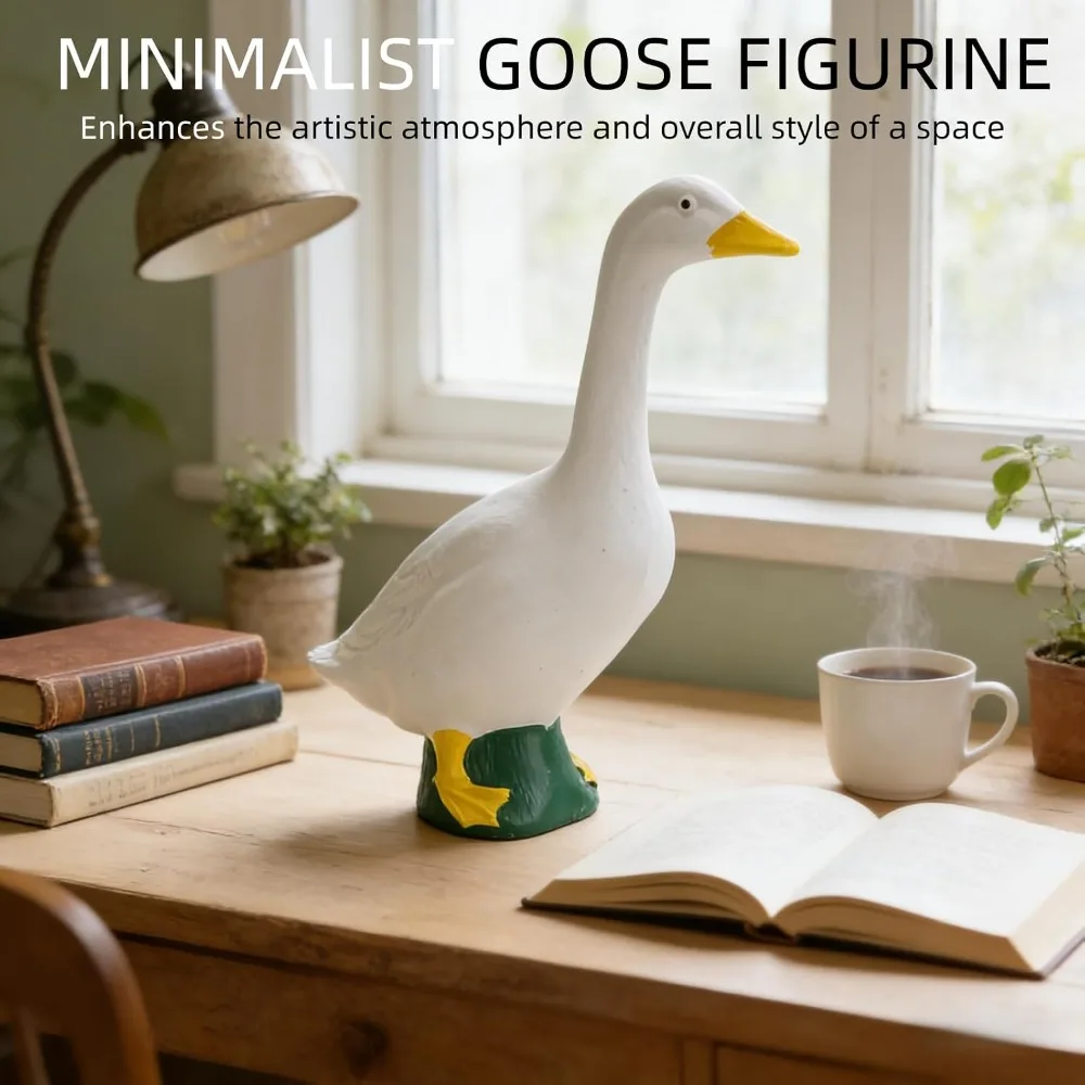 Elegant Mini Desk Goose Statue Resin Anti-tip Mini Goose Ornament Lifelike Design White Resin Goose Figurine