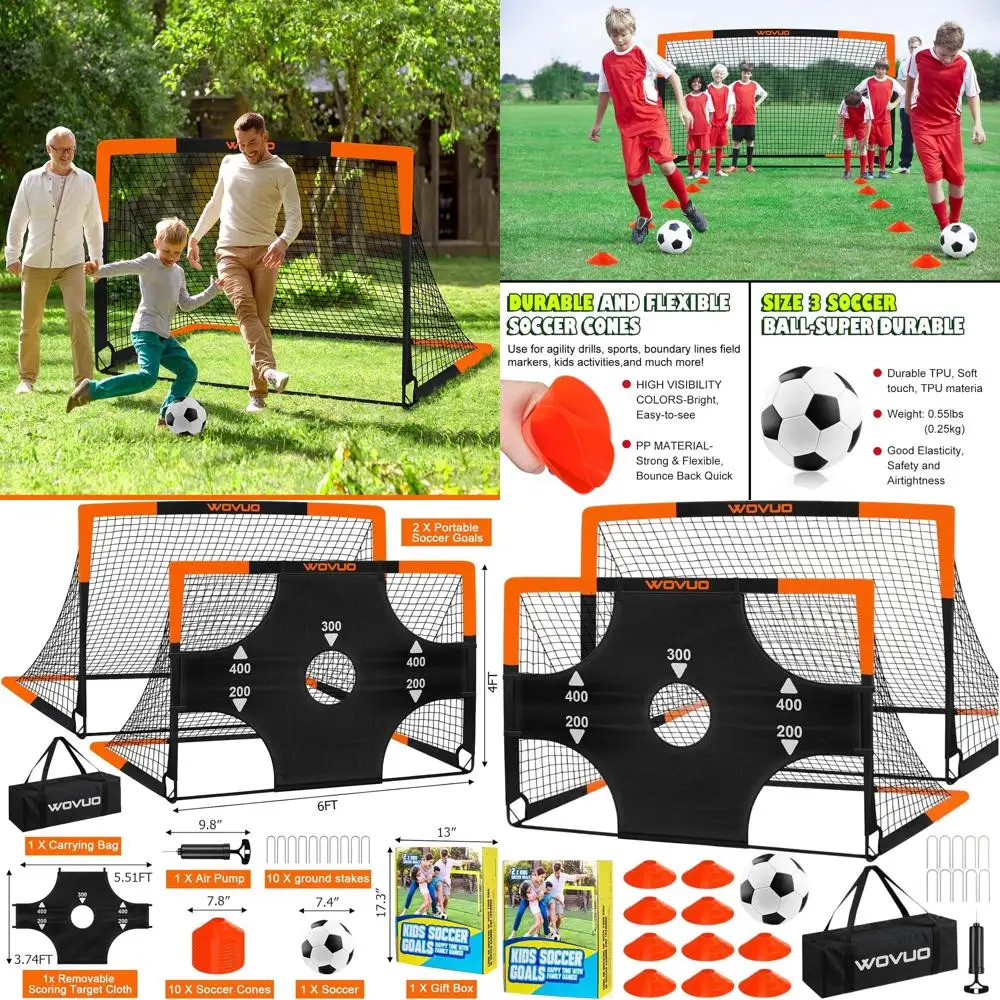 

Портативный набор футбольных ворот для детей от 3 до 14 лет, с тренировочным оборудованием, футбольной мишенью, мячом, конусами и сеткой для игр на улице
