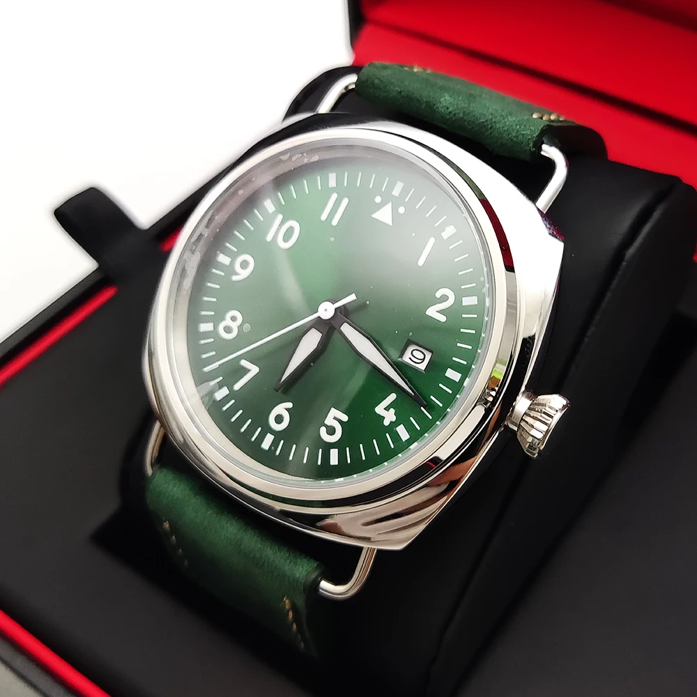 Luxury Flying Men\'s Watch 45mm Green NH35 Calibre Vintage Automatic Mechanical Watch Green Luminous Sterile Dial Waterproof Hand