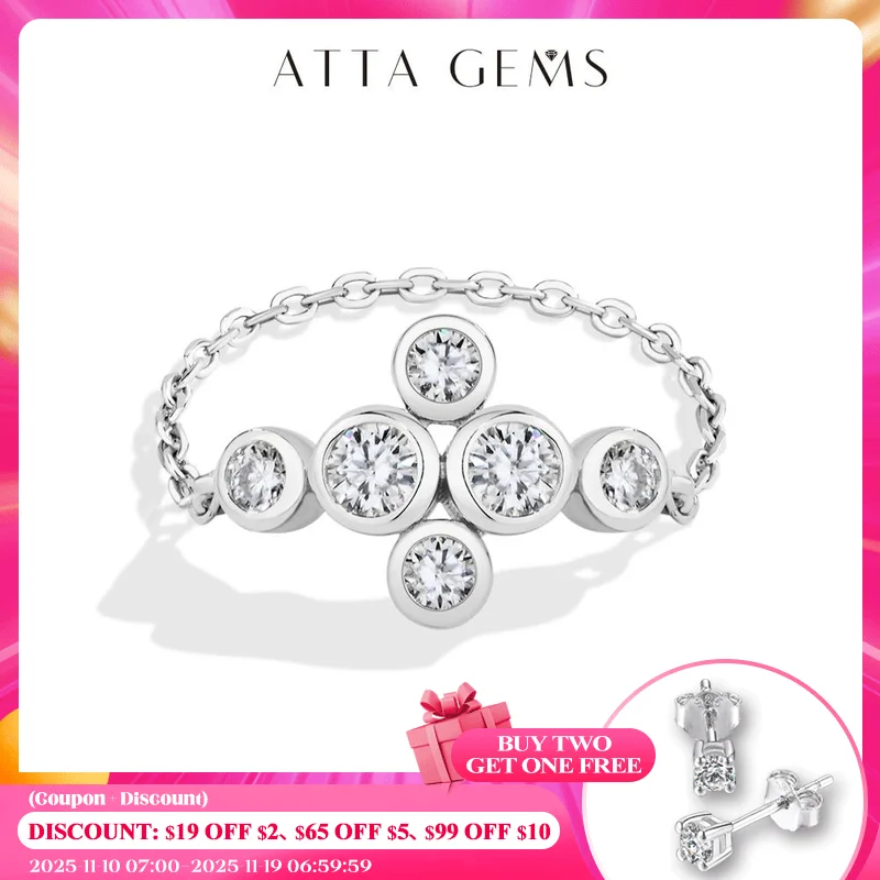 

ATTAGEMS New Fashion Moissanite Chain Rings DVVS1 925 Sterling Silver Geometric Ring forWomen Anniversary Sale Fine Jewelry Gift