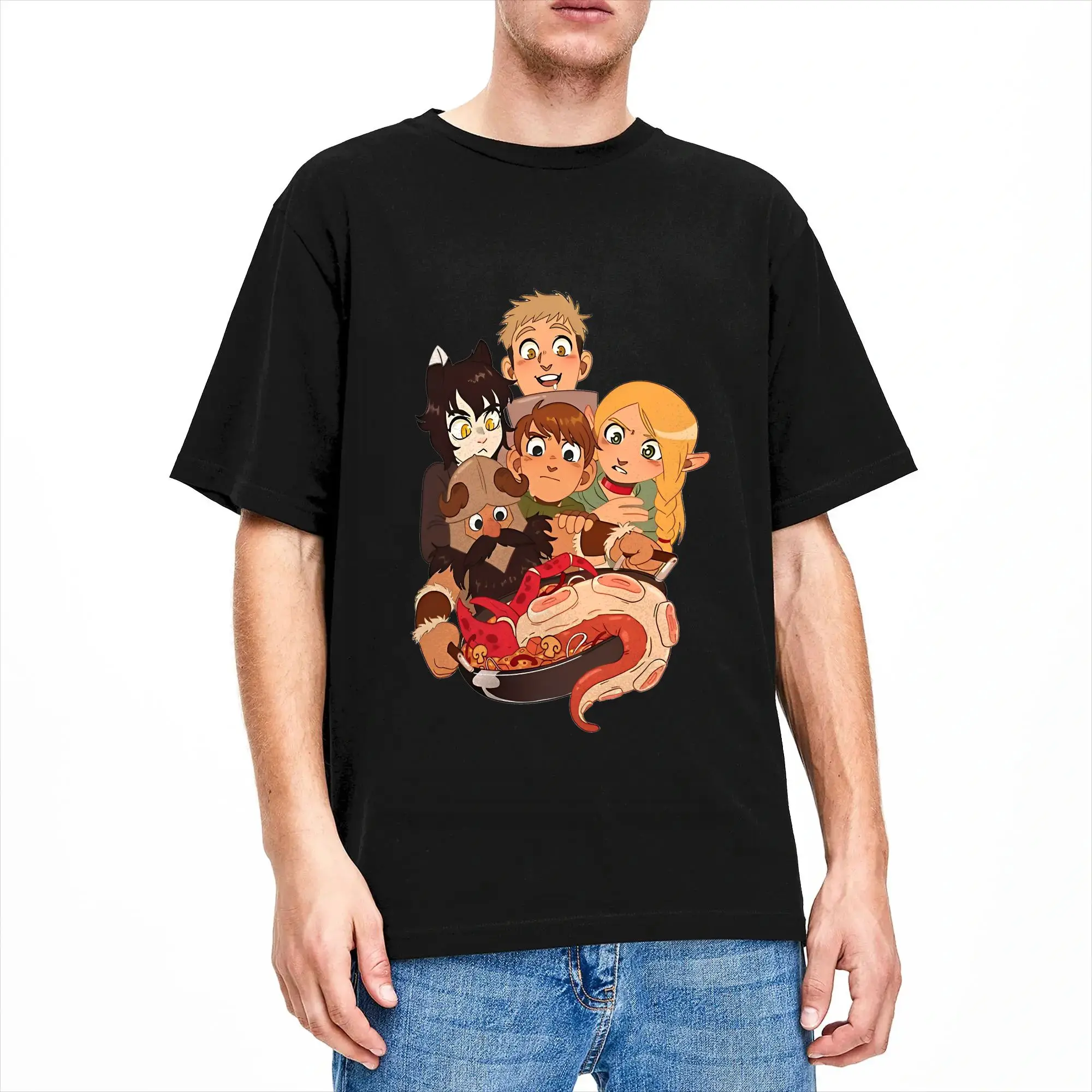 Delicious In Dungeon T Shirt Dungeon Meshi Manga Art Fantasy Vintage Tees Short Sleeve Round Neck T-Shirts 100% Cotton Clothes