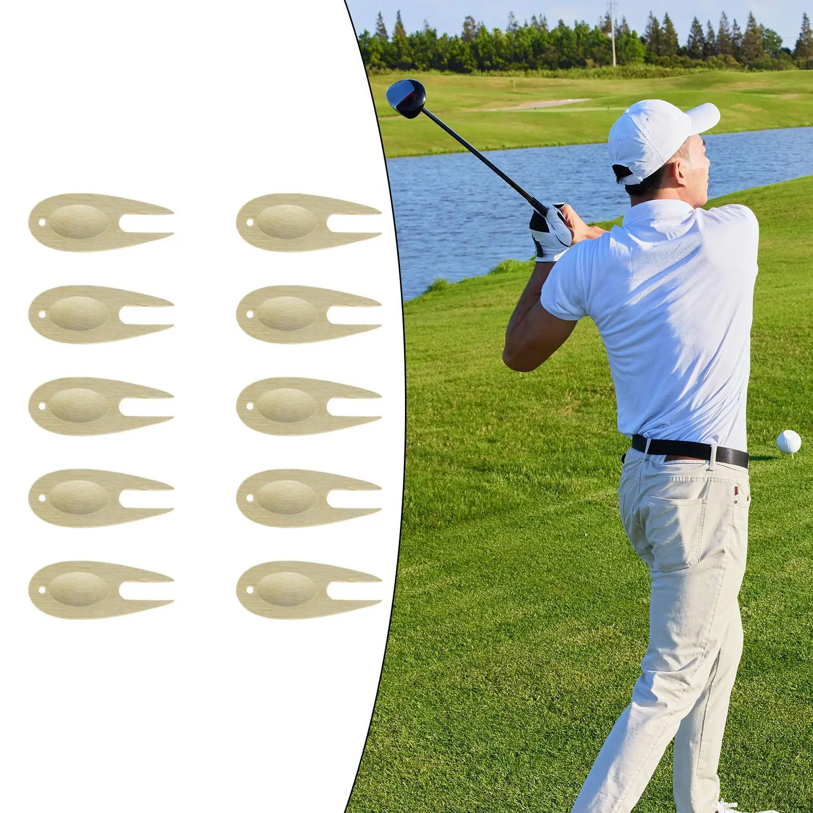 10Pcs Golf Divot Tool Gadgets Golf Pitch Fork Lightweight Putting Green Fork Lawn Repair Prong for Golfer Exercise Gifts