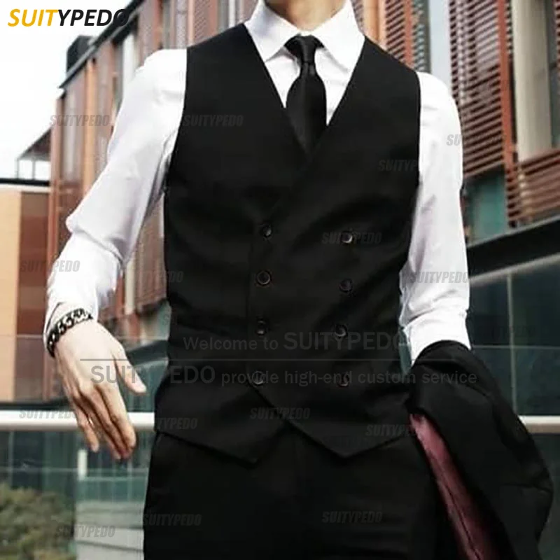 

10 Colors Black Men Suit Vests Wedding Sleeveless Jacket Tailor-made Slim fit Best Man Groom Business Double Breasted Waistcoat