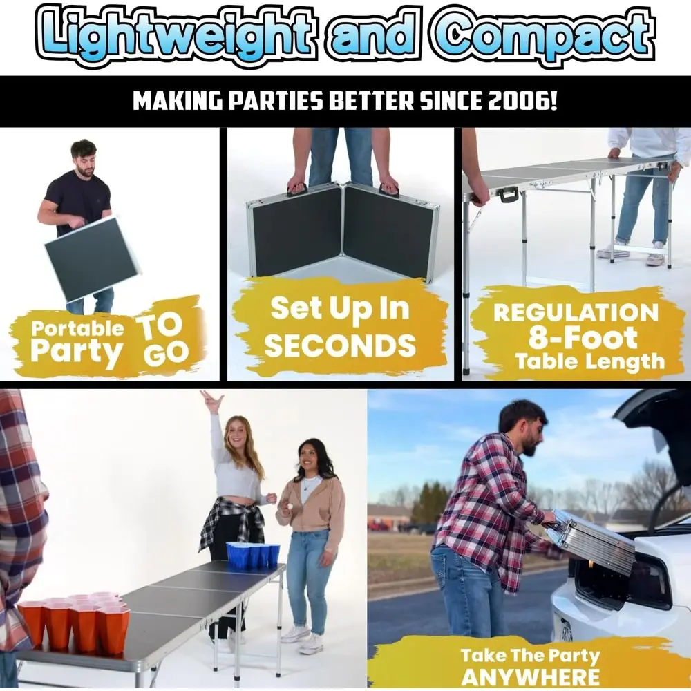 8-Foot Adjustable Folding Table with Cup Holders, LED Lighting, and Custom Graphics