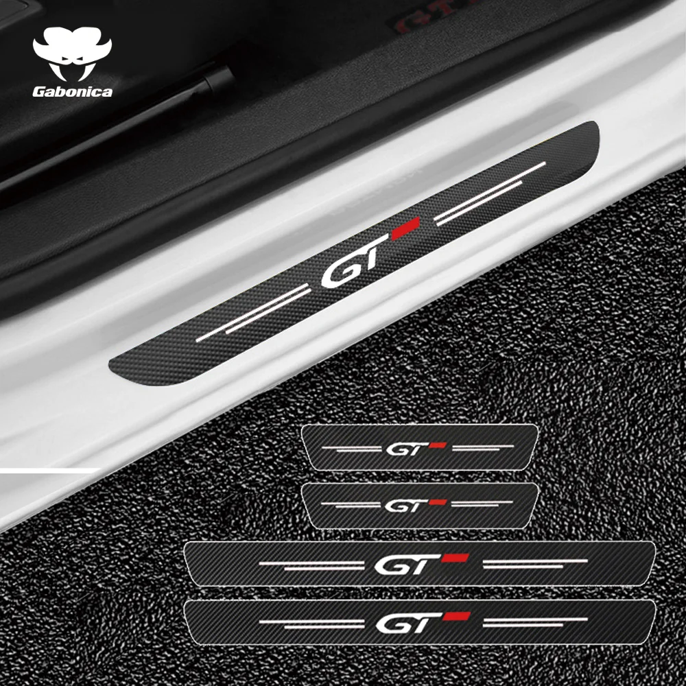 New 4pcs Carbon fiber Car Door Sill Sticker For Peugeot GT 106 107 108 205 206 207 208 306 307 308 407 508 2008 3008 Accessories