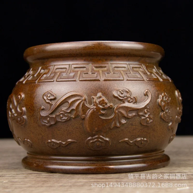 Pure Copper Five Blessings Round Incense Aromatherapy Burner Ornament for Office, Shop, Living Room Decoration