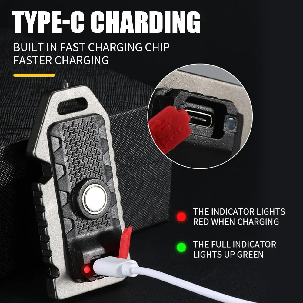 COB LED Portable Keychain Flashlight IPX4 Waterproof Broken Window Whistle Pocket Keychain Flashlight 400mAh Mini LED Flashlight